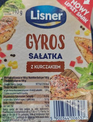 Sałatka Z Kurczakiem Gyros - Lisner