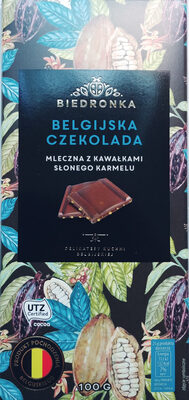 Belgijska czekolada mleczna z kawałkami słonego karmelu Biedronka