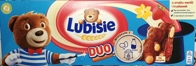 Ciastko biszkoptowe z nadzieniem (15%) z truskawkami (2,6%) i nadzieniem o smaku waniliowym (15%). Mondelez