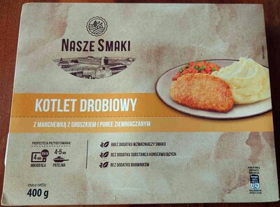 Kotlet drobiowy z puree i marchewką z groszkiem Nasze smaki