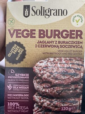 VEGE BURGER  jaglany z buraczkiem i czerwoną soczewicą Soligrano