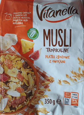 Płatki zbożowe z suszonymi i kandyzowanymi owocami. Vitanella