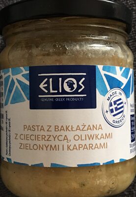 Pasta z bakłażana z ciecierzycą, oliwkami zielonymi i kaparami Elios