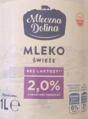 Mleko świeże bez laktozy 2,0% Mleczna Dolina