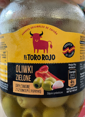 Oliwki zielone drylowane z czosnkiem i papryką El Toro Rojo