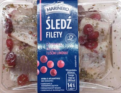 Śledź filety z żurawiną, kolendrą i liśćmi limonki Marinero